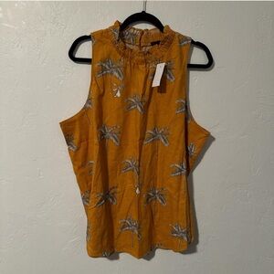 NWT Ann Taylor Mustard Palm Print Sleeveless Blouse XXL